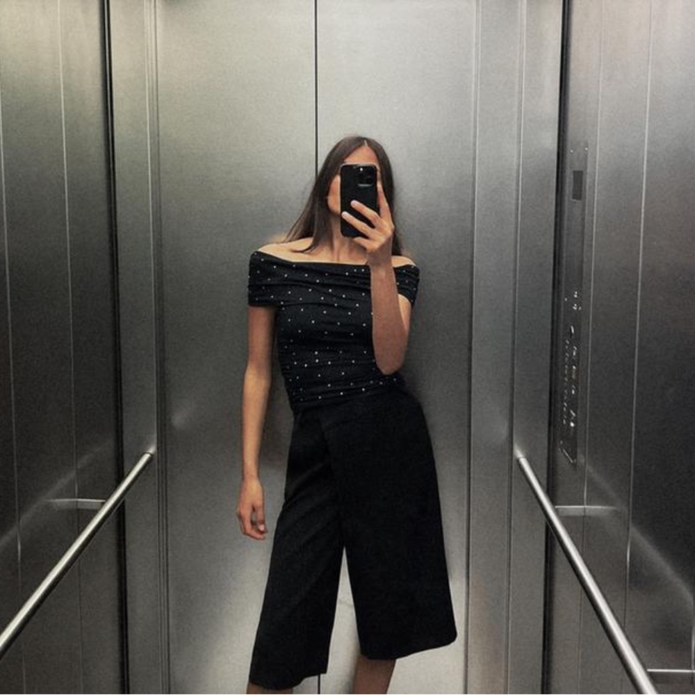 Zara off the shoulder rhinestone top